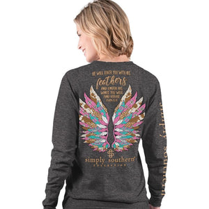 Simply Southern Long Sleeve TShirt: Feather/ Charcoal