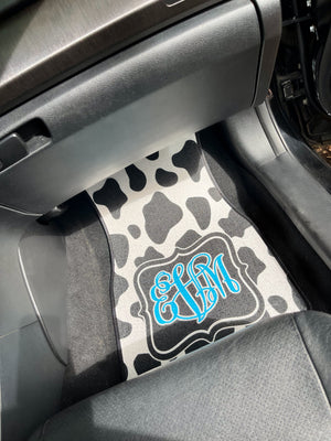 Monogram Car Mats: Cow/ Turquoise