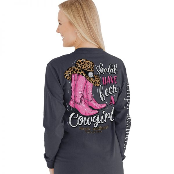 Simply Southern Long Sleeve TShirt: Cowgirl/Iron