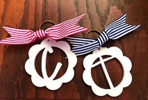 White Scallop Initial Keychain: Pink/Blue