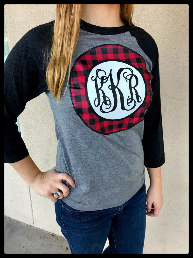 Buffalo Check Monogram Raglan: GREY/CHARCOAL