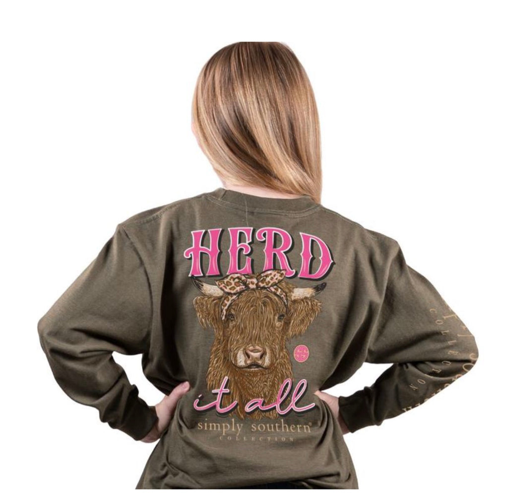 YOUTH Simply Southern Long Sleeve TShirt: Herd/ Moss
