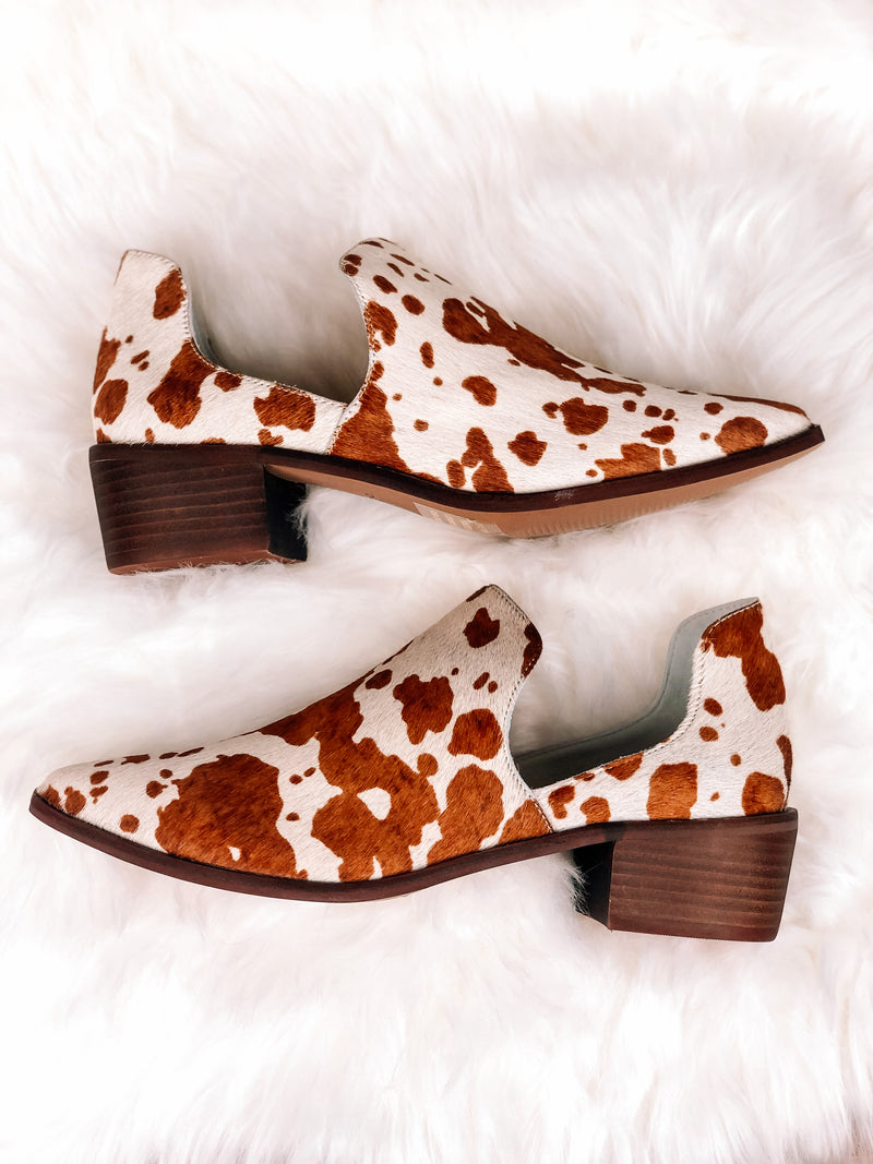 Bethany: Fortune Cow Print Booties
