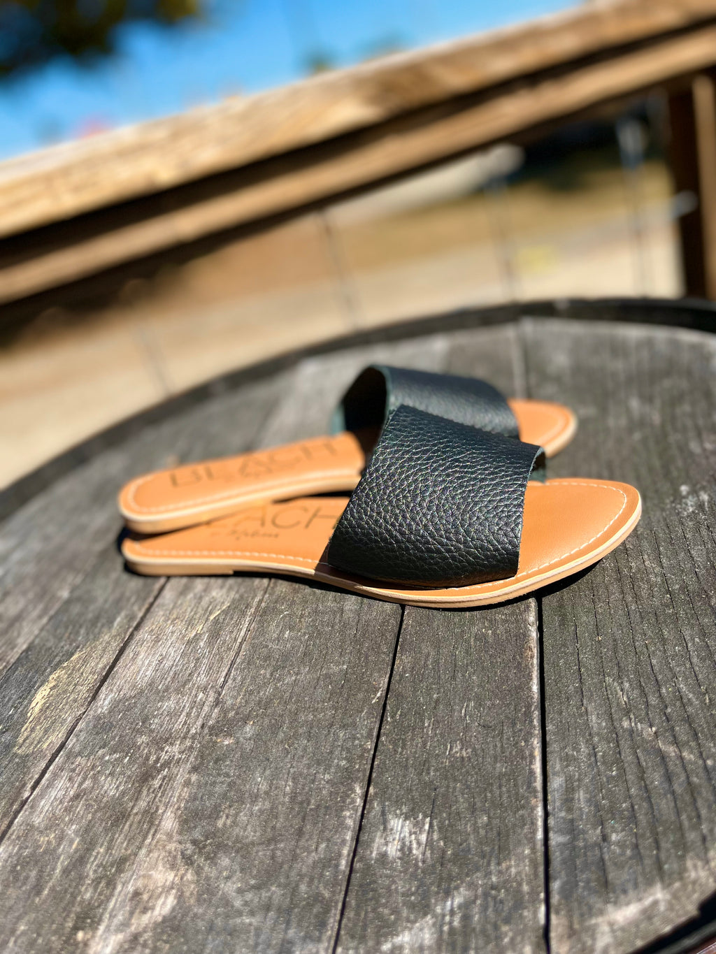 Cabana: Black Leather Slide Sandal