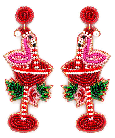 Christmas Cocktail & Flamingo Beaded Earrings