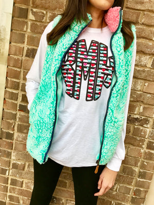 Love is all you NEED Monogram Long Sleeve Tee: Stripes/Hearts