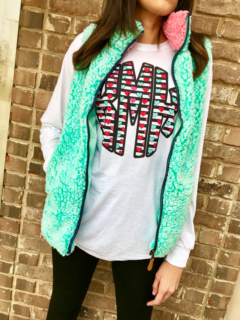 Love is all you NEED Monogram Long Sleeve Tee: Stripes/Hearts