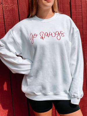 Go Dawgs: Embroidered White Sweatshirt