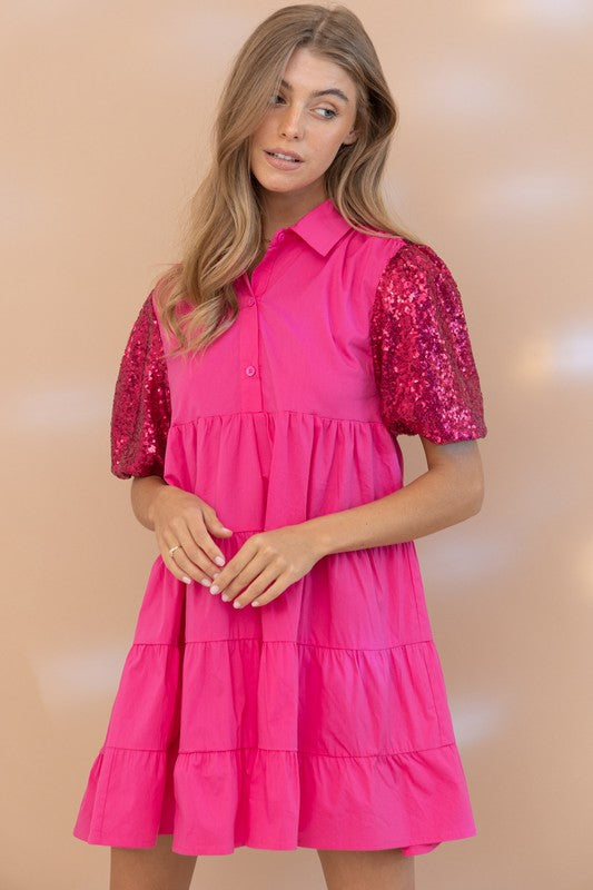 Pinktastic: Sequin Poplin Shirt Dress