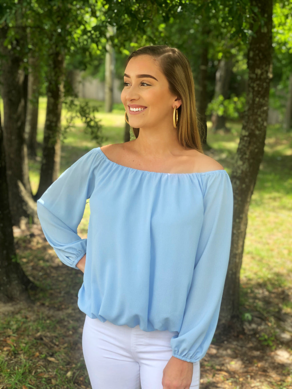 Beach You To It: Light Blue Off The Shoulder Top