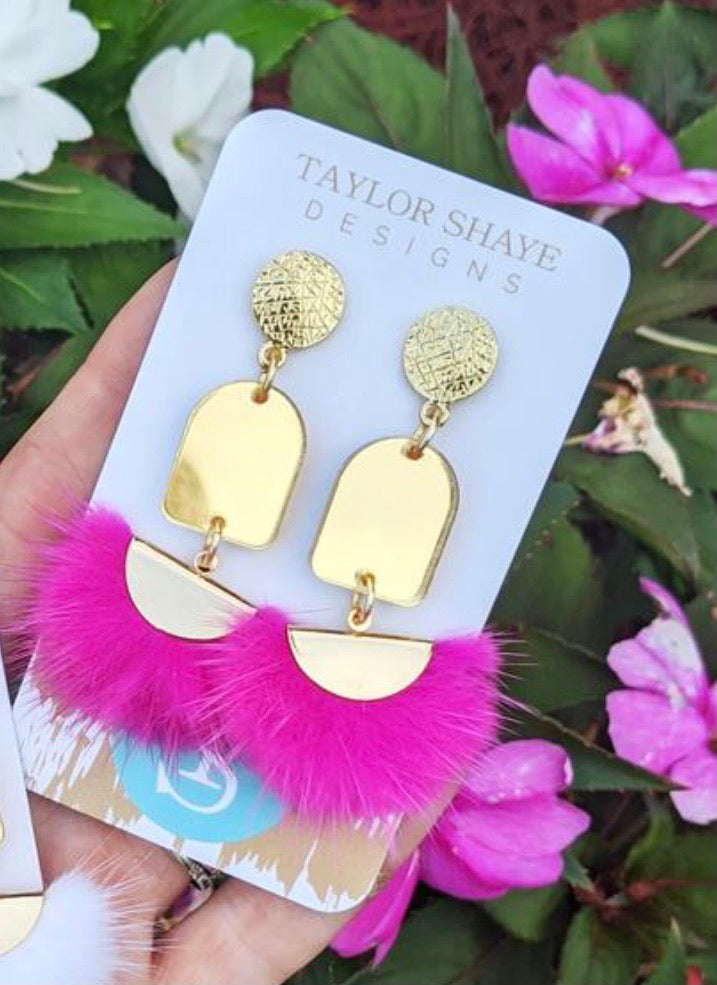 Taylor Shaye Designs: Pink Mirror Tassel Fur Drops