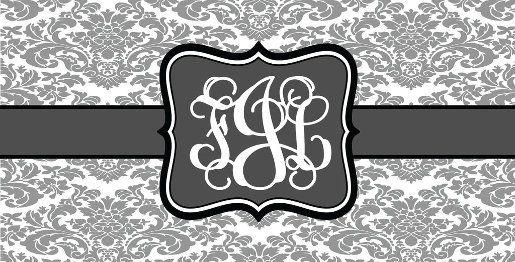 License Plate: Gray/White Damask