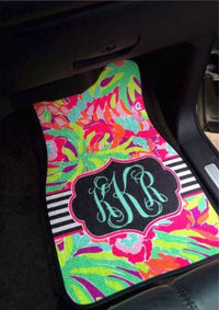 Monogram Car Mats: Flamingo Stripe