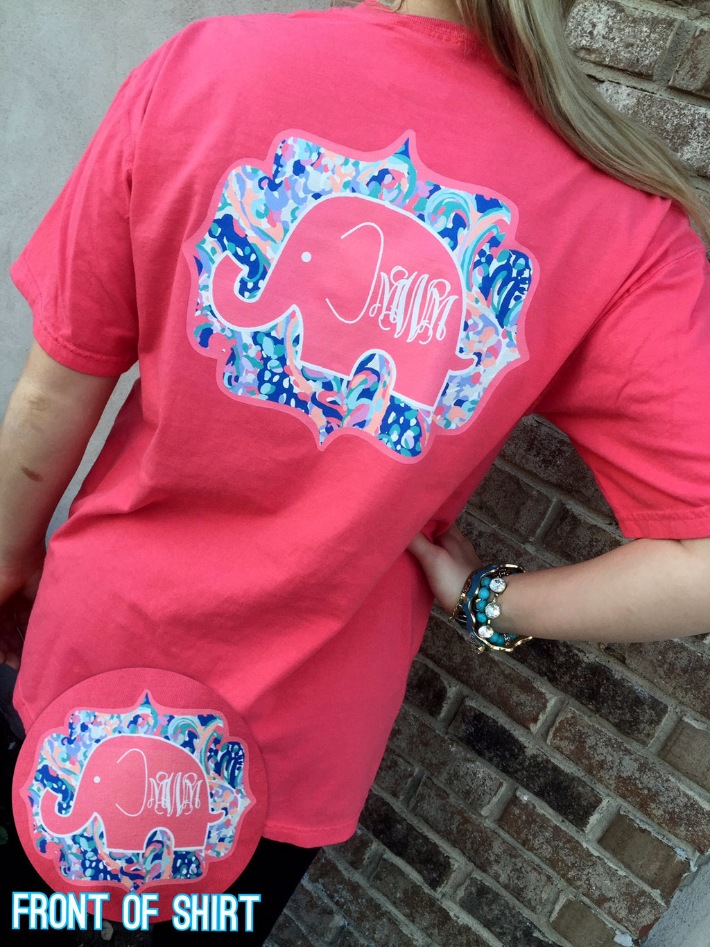 La Playa Elephant Monogram Tee: CORAL SILK