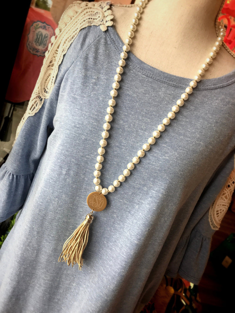 Pearl Perfection Monogram Tassel Necklace: Gold