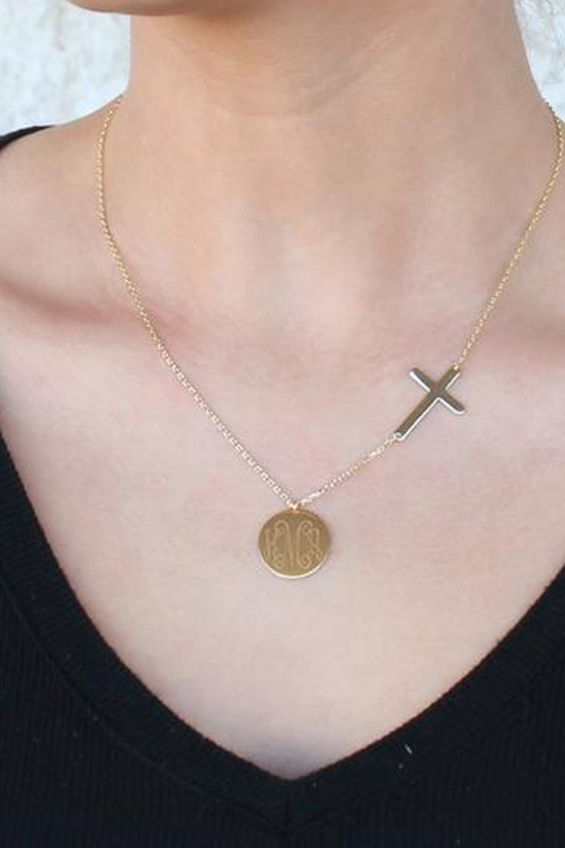 Curie Monogram Cross Necklace