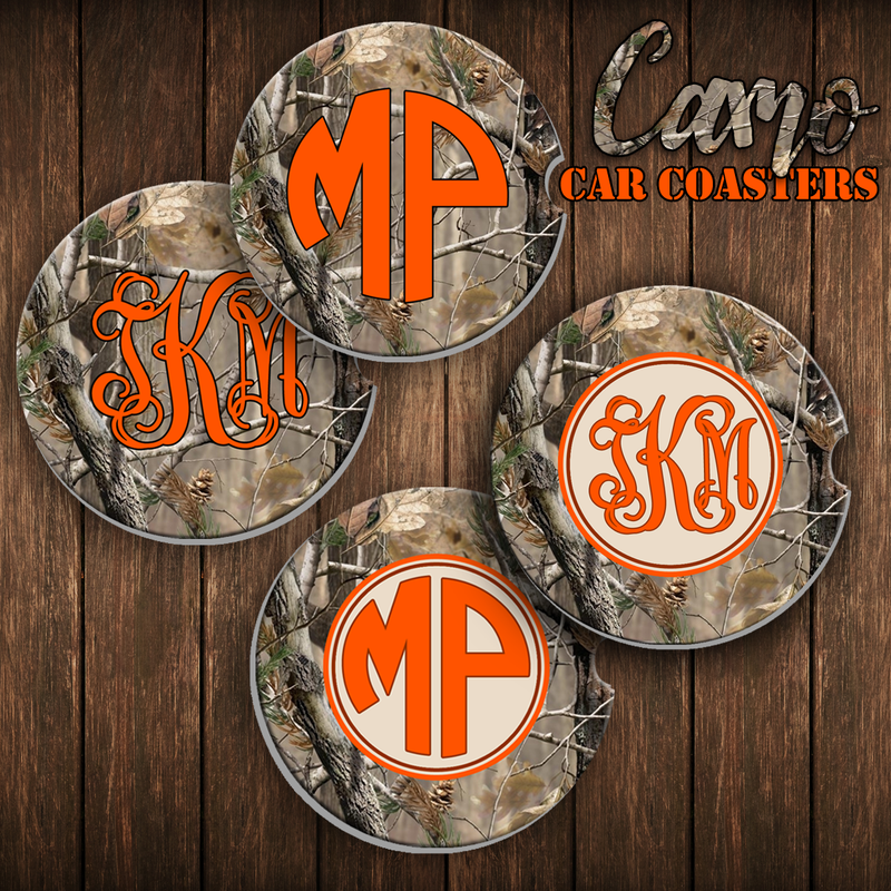 Camo Monogram Car Coaster Set