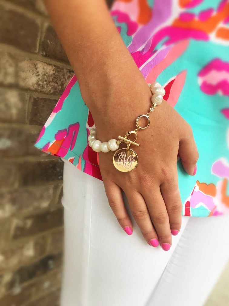 Shelby Monogram Pearl Bracelet