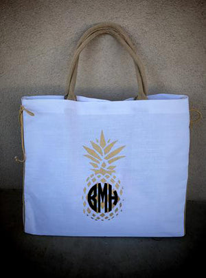 Royal Pineapple Tote: Gold/White