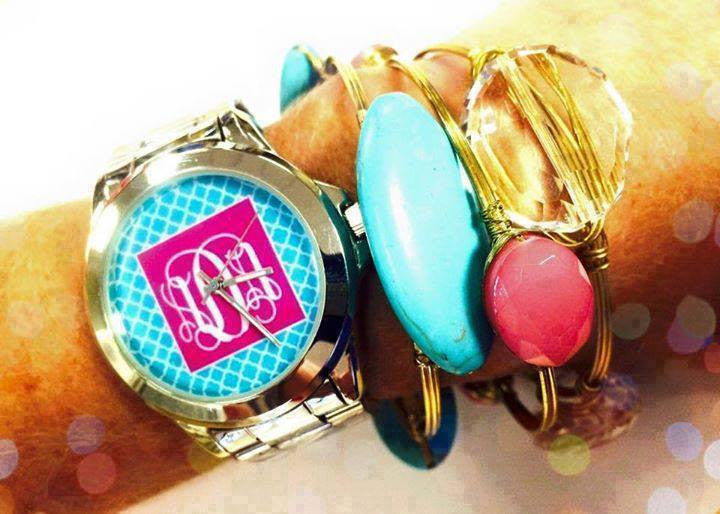 Geometric Monogram Watch: Pink & Aqua