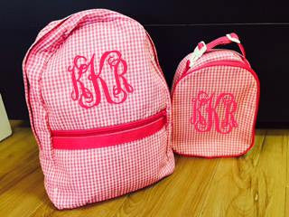 Large Hot Pink Gingham Backpack: Pink  Monogram