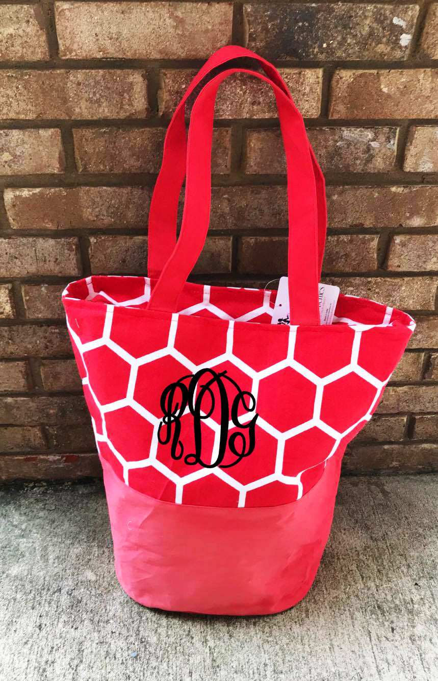 Red/White Honeycomb Tall Monogram Tote