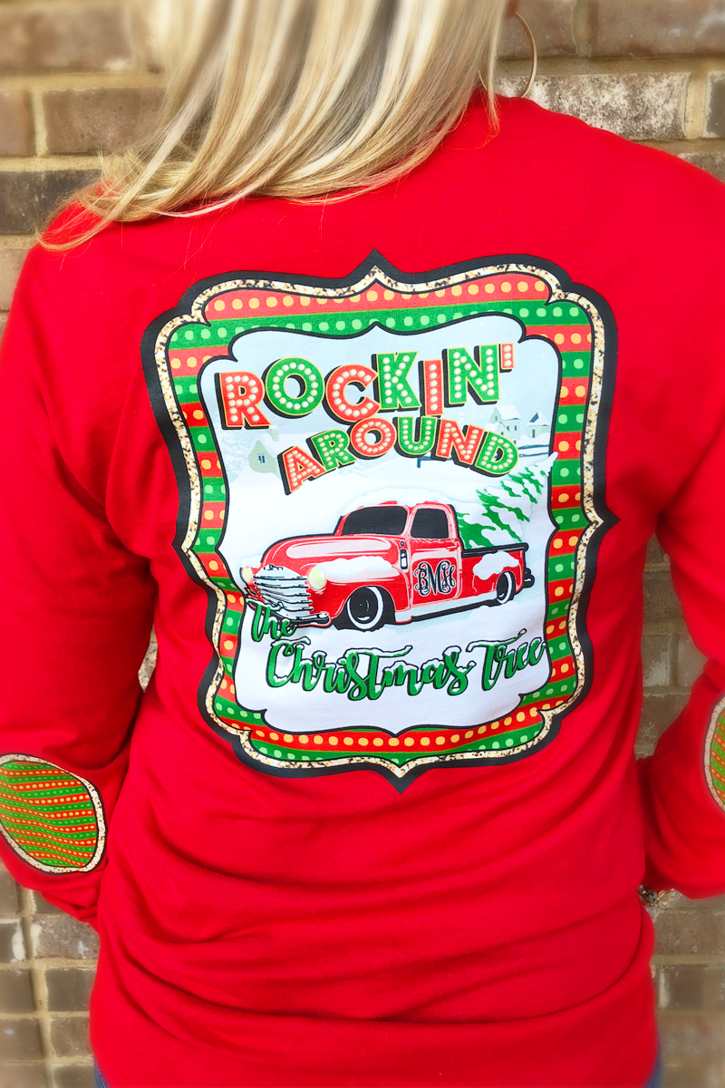 Rockin' Around the Christmas Tree: Monogram Elbow Patch Long Sleeve Tee