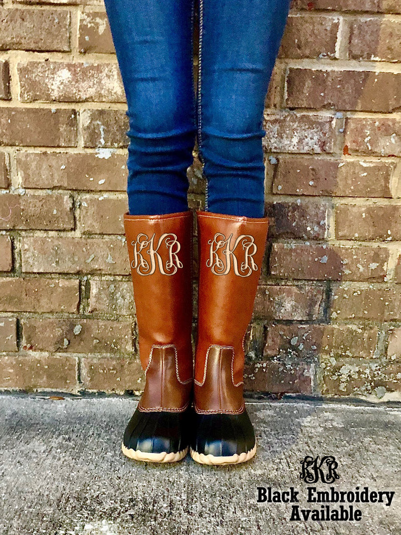 Girl's Monogrammed Duck Boots: Brown
