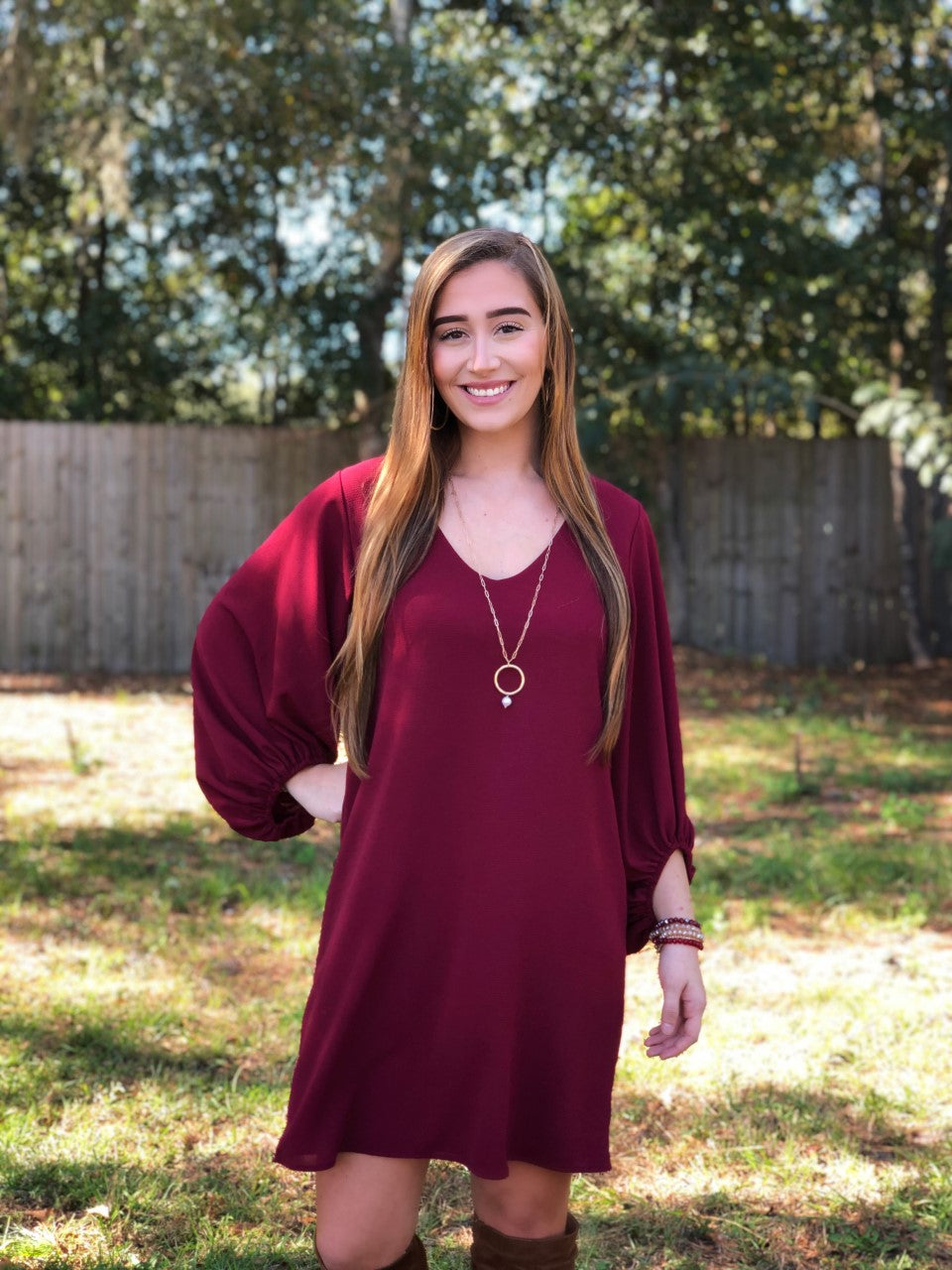 Very Merry: Wine Long Sleeve Dress