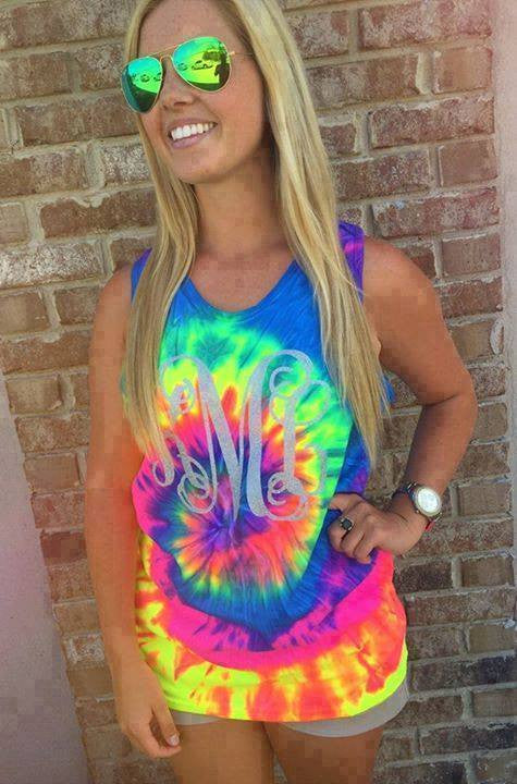 Monogram Tie Dye Tank: Silver Glitter – KK's