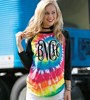 Groovy Tie Dye Raglan: Black Monogram