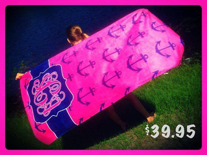 Beach Towel: Pink/ Royal Anchors