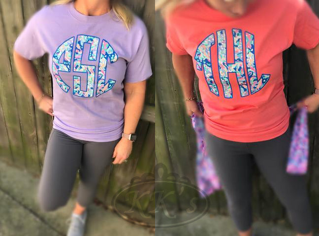 Monogram Printed Short Sleeve Tshirt: Lavender/Coral