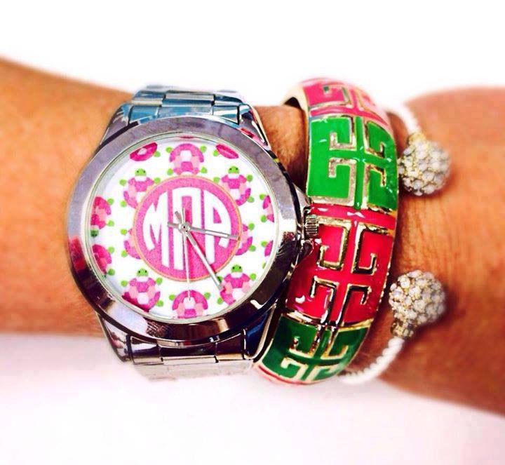 Turtle Monogram Watch: Pink & Green