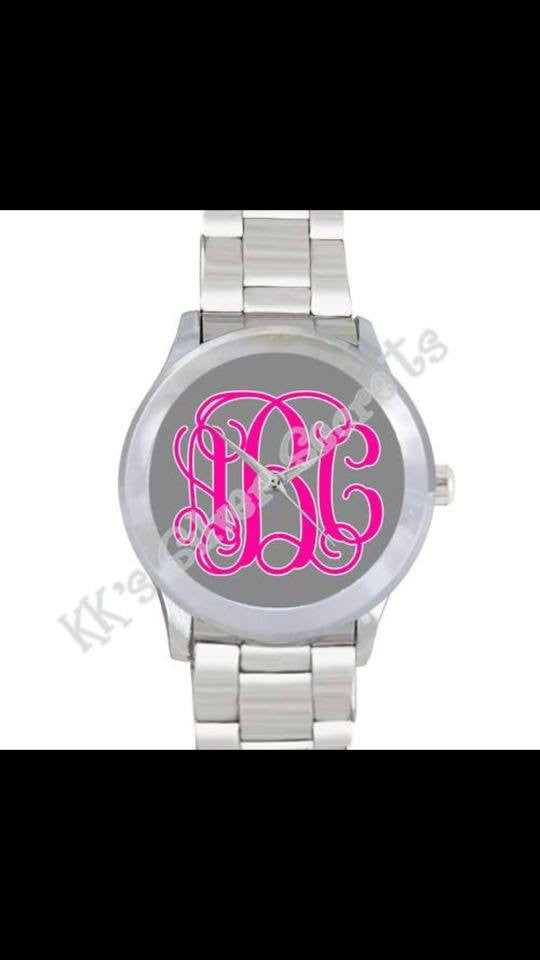 Monogram Watch: Grey/Neon Pink